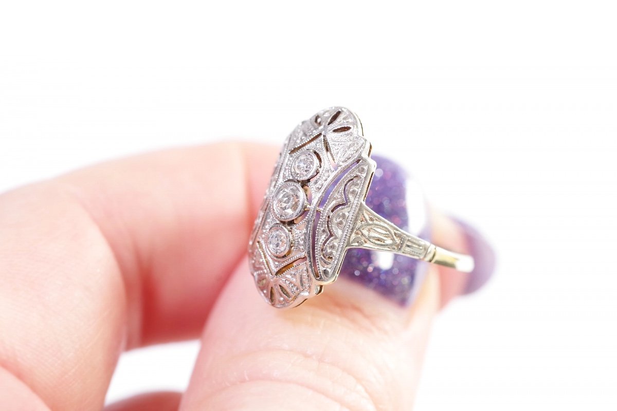 Art Deco Diamond Ring in 14k Gold And Platinum, Wedding Ring, Old Mine Cut Diamond-photo-2