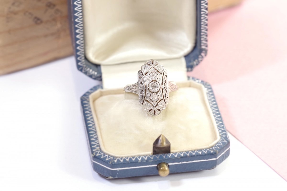 Art Deco Diamond Ring in 14k Gold And Platinum, Wedding Ring, Old Mine Cut Diamond-photo-3