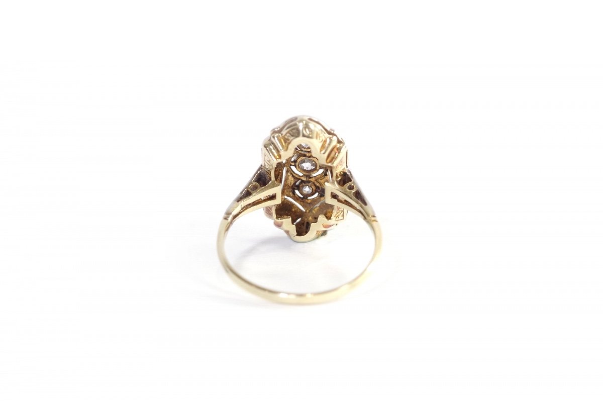 Art Deco Diamond Ring in 14k Gold And Platinum, Wedding Ring, Old Mine Cut Diamond-photo-2