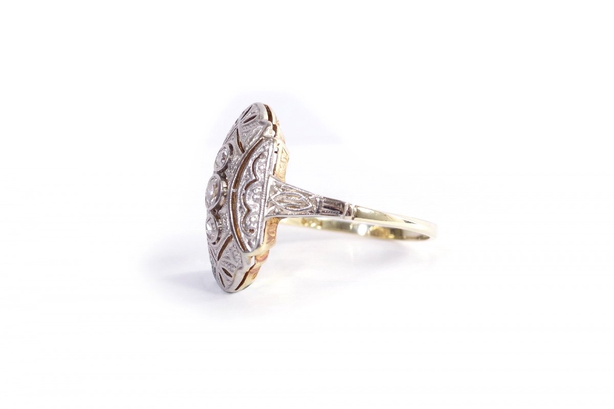 Art Deco Diamond Ring in 14k Gold And Platinum, Wedding Ring, Old Mine Cut Diamond-photo-6