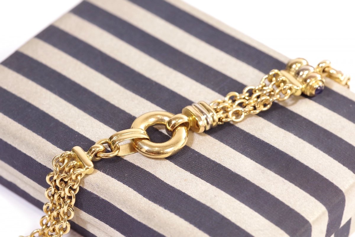 Vintage Flexible Bracelet In 18k Gold, Vintage Chain Bracelet, Blue Stone Bracelet-photo-2
