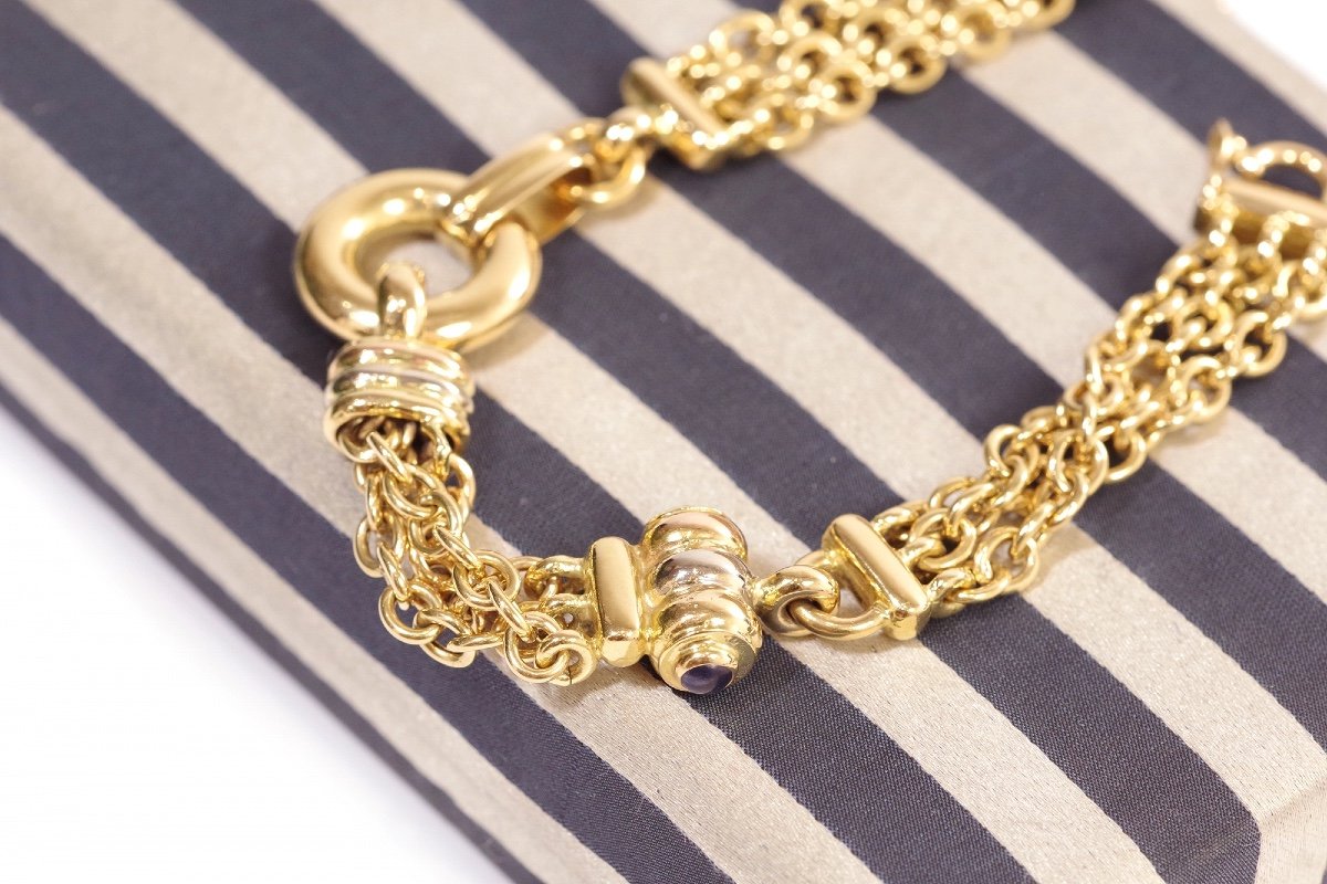 Vintage Flexible Bracelet In 18k Gold, Vintage Chain Bracelet, Blue Stone Bracelet-photo-3