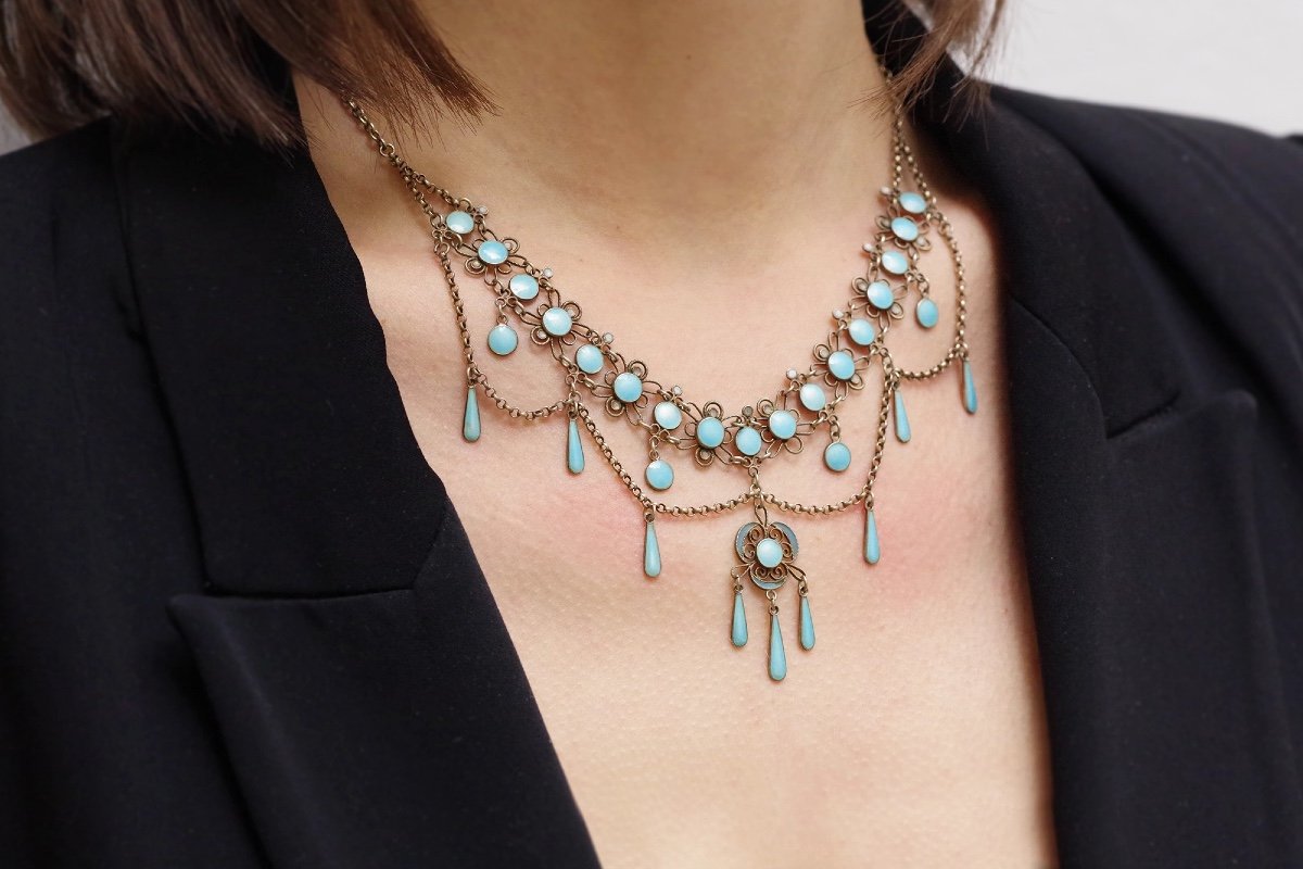 Collier Skønvirke De Marius Hammer, Argent, Bijou Scandinave, Collier Art Nouveau, émail à Jour-photo-2
