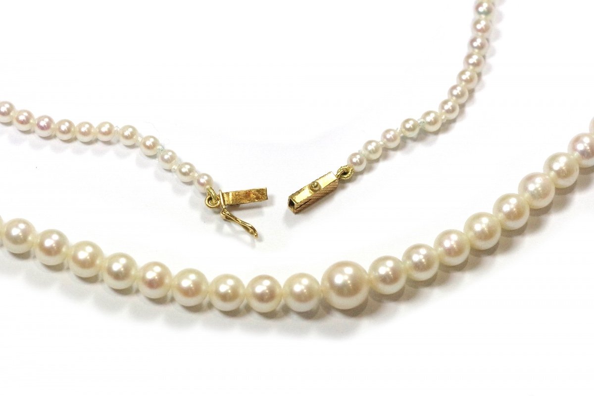 Collier De Perles De Culture, Fermoir En Or 18k, Perles Blanches, Collier Vintage, Bijou Ancien-photo-1