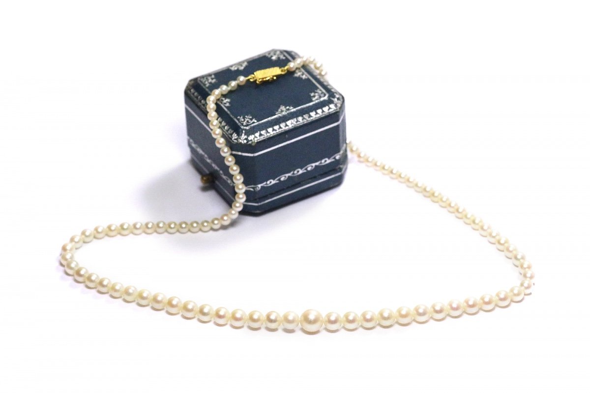Collier De Perles De Culture, Fermoir En Or 18k, Perles Blanches, Collier Vintage, Bijou Ancien
