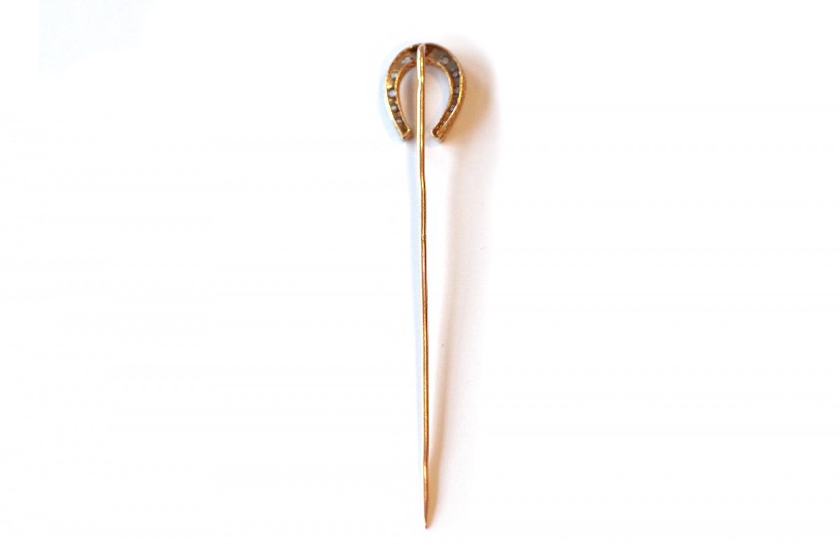 Art Deco Diamond Horseshoe Pin In 18k Gold, Lucky Horseshoe Tie Pin, Jewelry For Men, Diamond-photo-3
