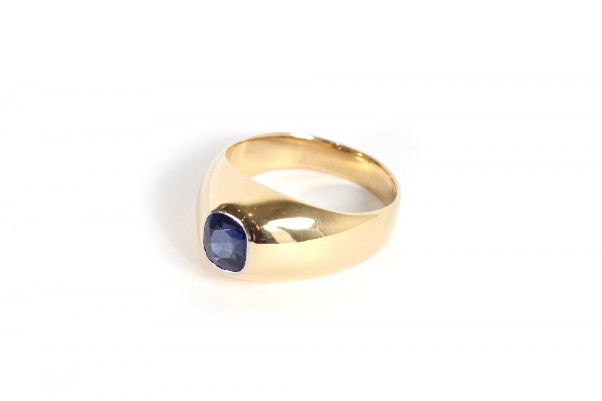 Sapphire Band Ring In 18 Karat Gold, Gypsy Ring, Blue Sapphire, Natural Stone, Vintage Ring-photo-3