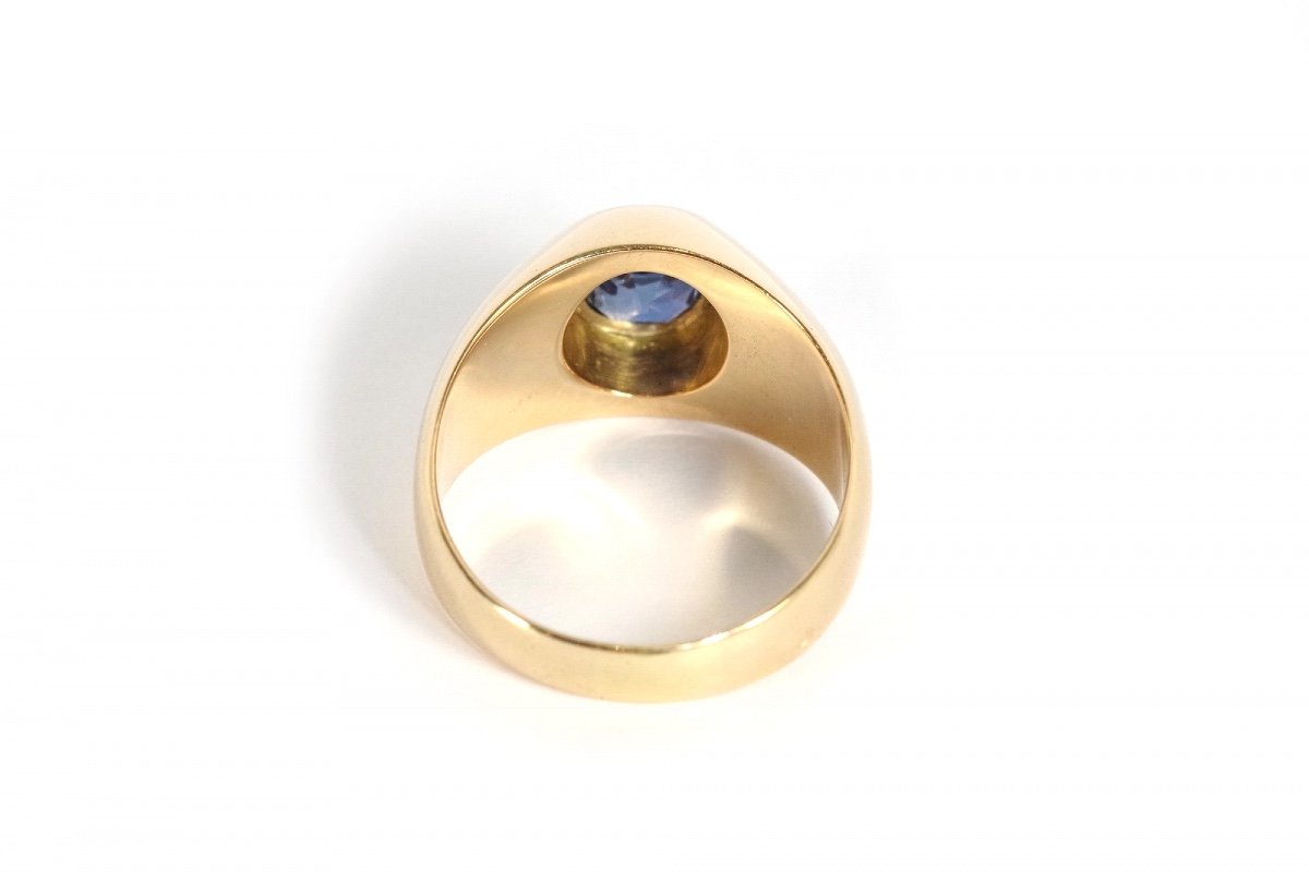 Sapphire Band Ring In 18 Karat Gold, Gypsy Ring, Blue Sapphire, Natural Stone, Vintage Ring-photo-1