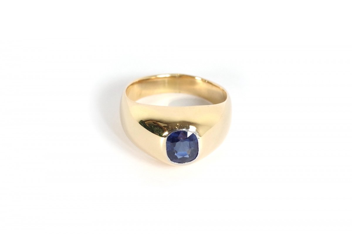 Sapphire Band Ring In 18 Karat Gold, Gypsy Ring, Blue Sapphire, Natural Stone, Vintage Ring-photo-4