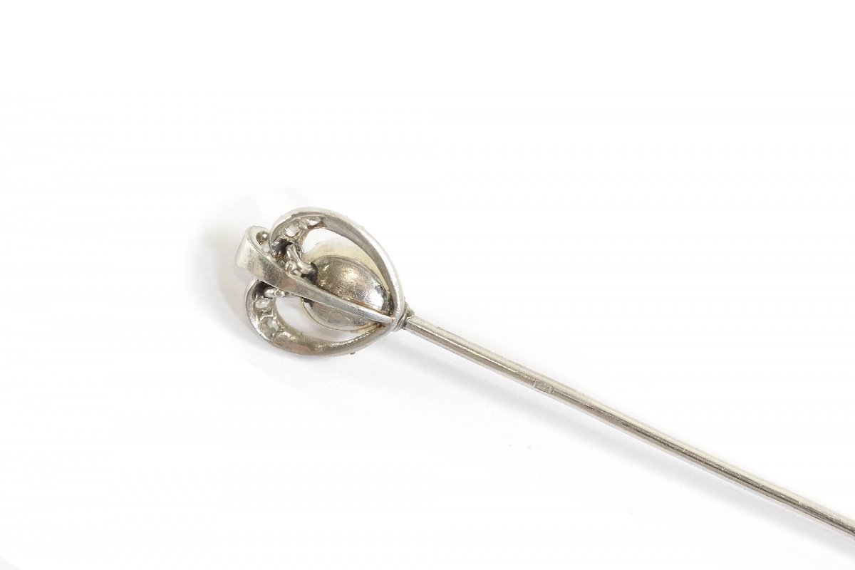 Natural Pearl And Diamond Tie Pin In Platinum, Belle Epoque Diamond Tie Pin, Jewelry For Men-photo-2