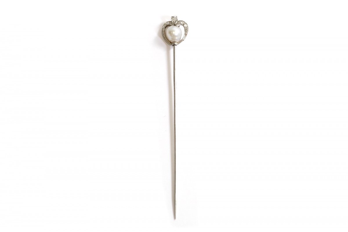 Natural Pearl And Diamond Tie Pin In Platinum, Belle Epoque Diamond Tie Pin, Jewelry For Men-photo-1