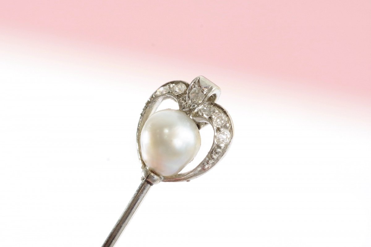 Natural Pearl And Diamond Tie Pin In Platinum, Belle Epoque Diamond Tie Pin, Jewelry For Men-photo-3