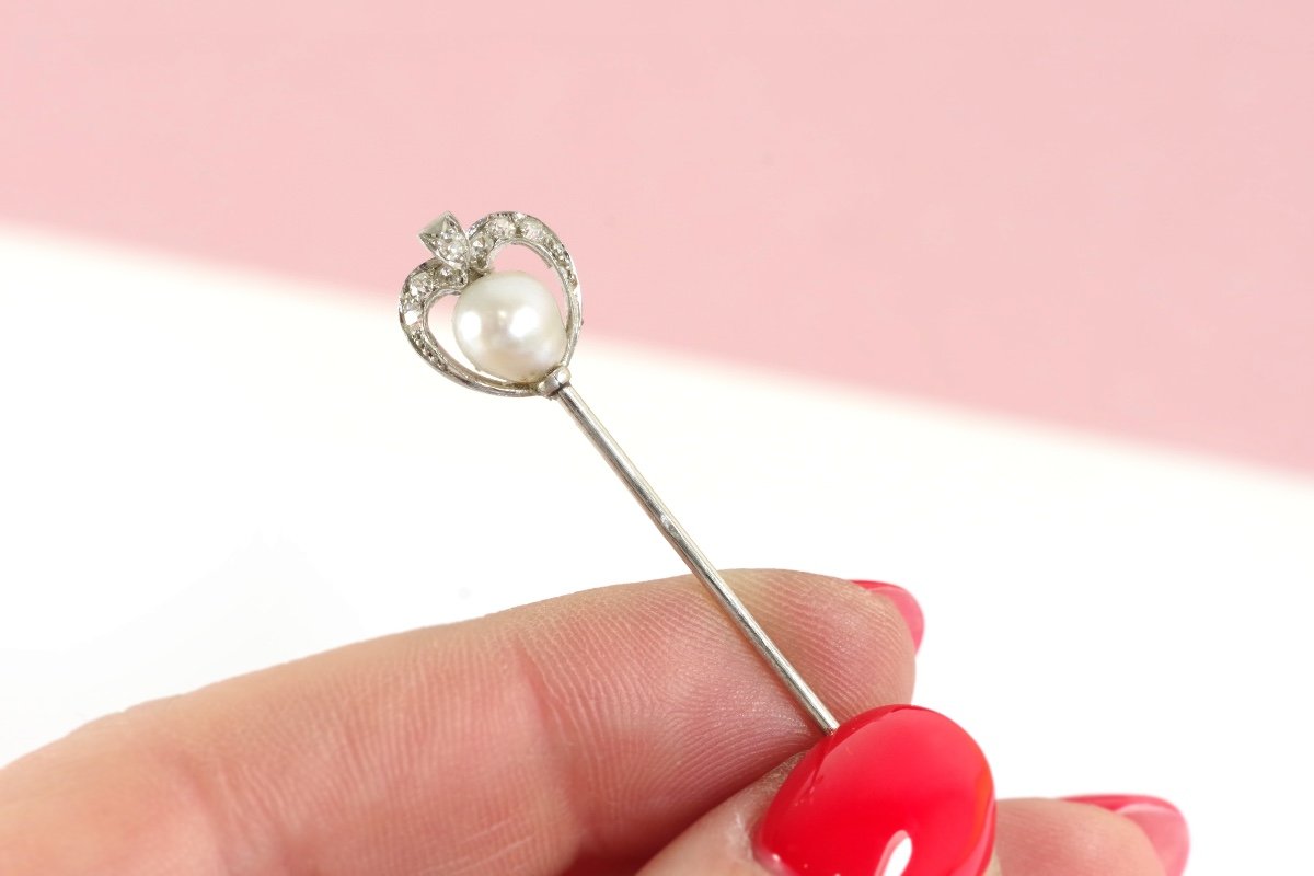 Natural Pearl And Diamond Tie Pin In Platinum, Belle Epoque Diamond Tie Pin, Jewelry For Men