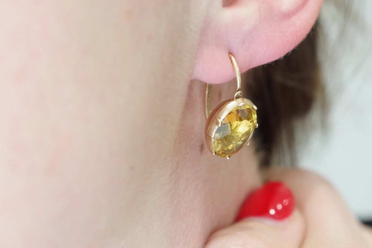 Georgian Citrine Earrings In 18k And 14 Karat, Antique Foiled Earrings, Georgian Earrings-photo-2