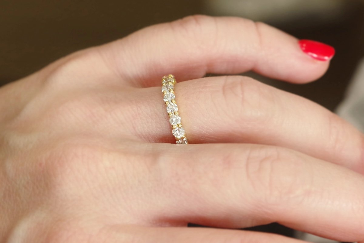 Eternity Diamond Band In 18k Gold, 1.1 Carat Brilliant Cut Diamond, Band Ring, Eternity Ring-photo-2