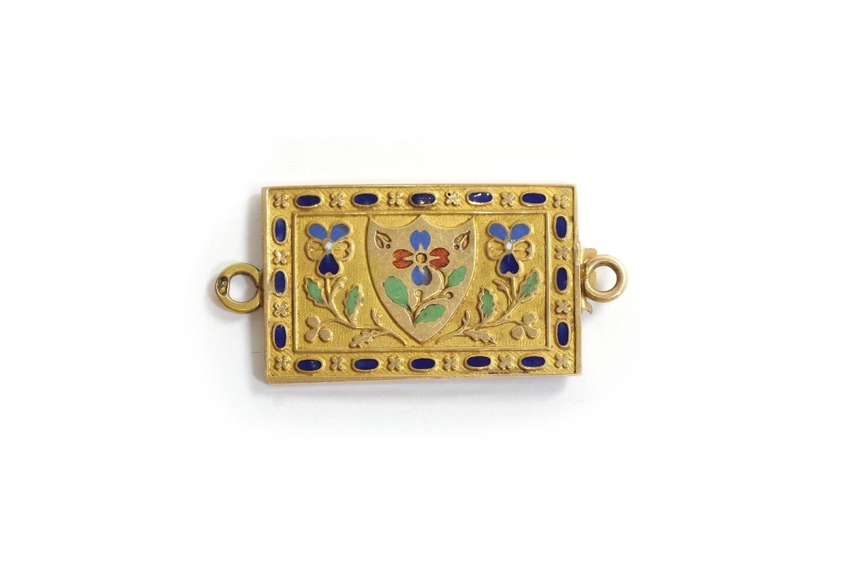 Large Enameled Regional Heart Clasp In 18k Gold, Enamel Gold Clasp, French Regional Clasp-photo-2