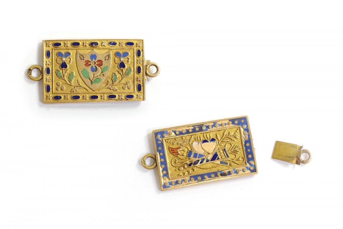 Large Enameled Regional Heart Clasp In 18k Gold, Enamel Gold Clasp, French Regional Clasp-photo-1