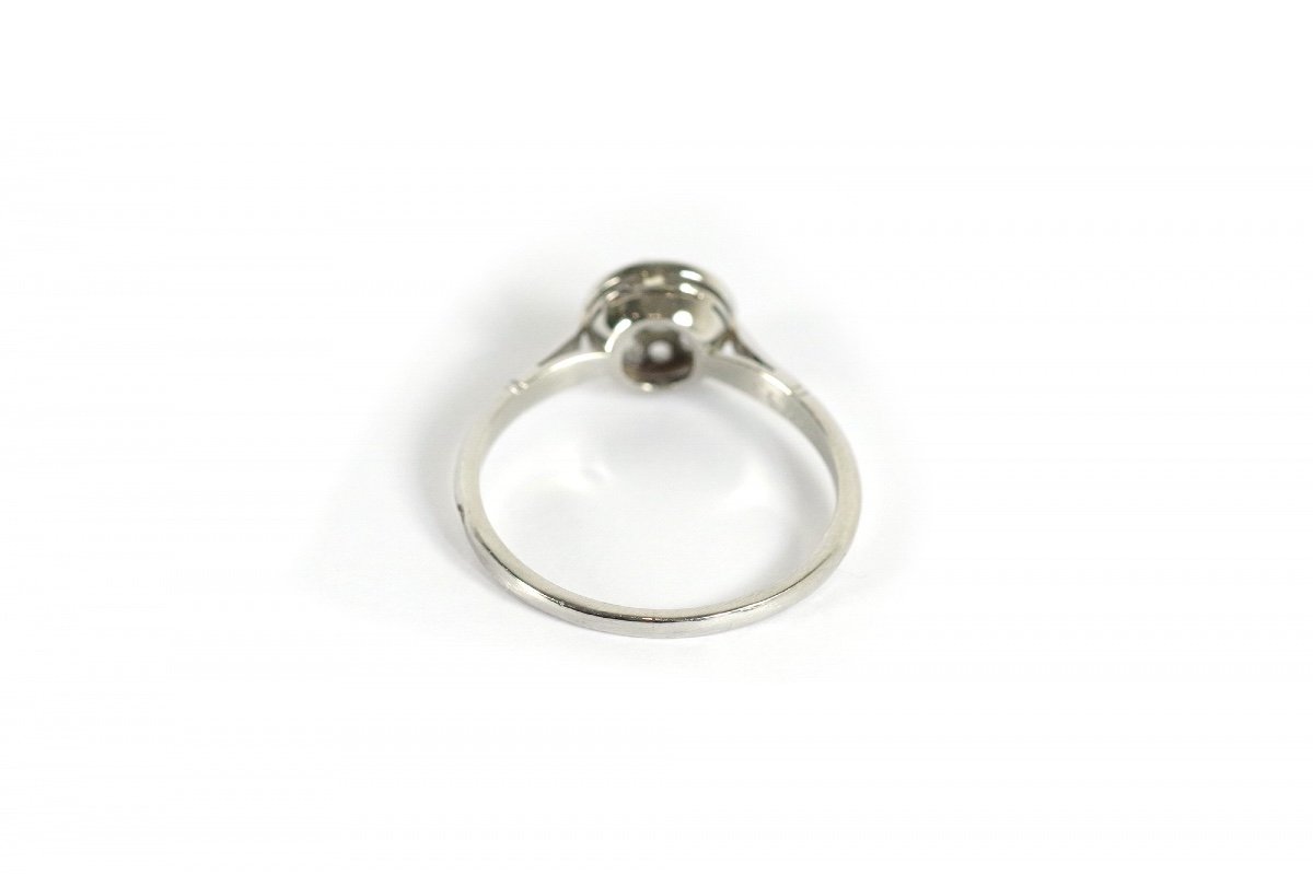 Bague Ronde Art Deco Diamants En Platine, Diamant Taille Ancienne, Bague Art Deco, Fiançailles-photo-2