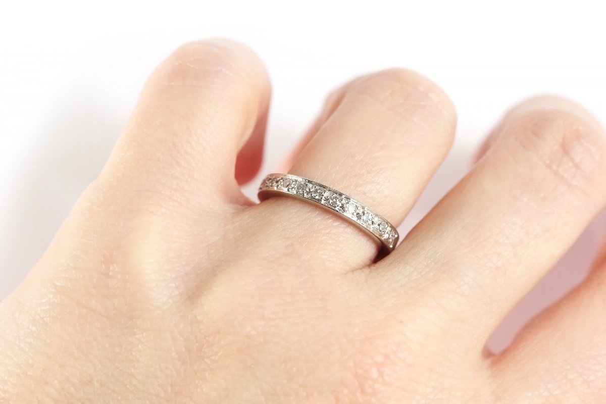 Art Deco Half Eternity Ring In 18-karat White Gold, Antique Cut Diamonds, Antique Jewelry-photo-4