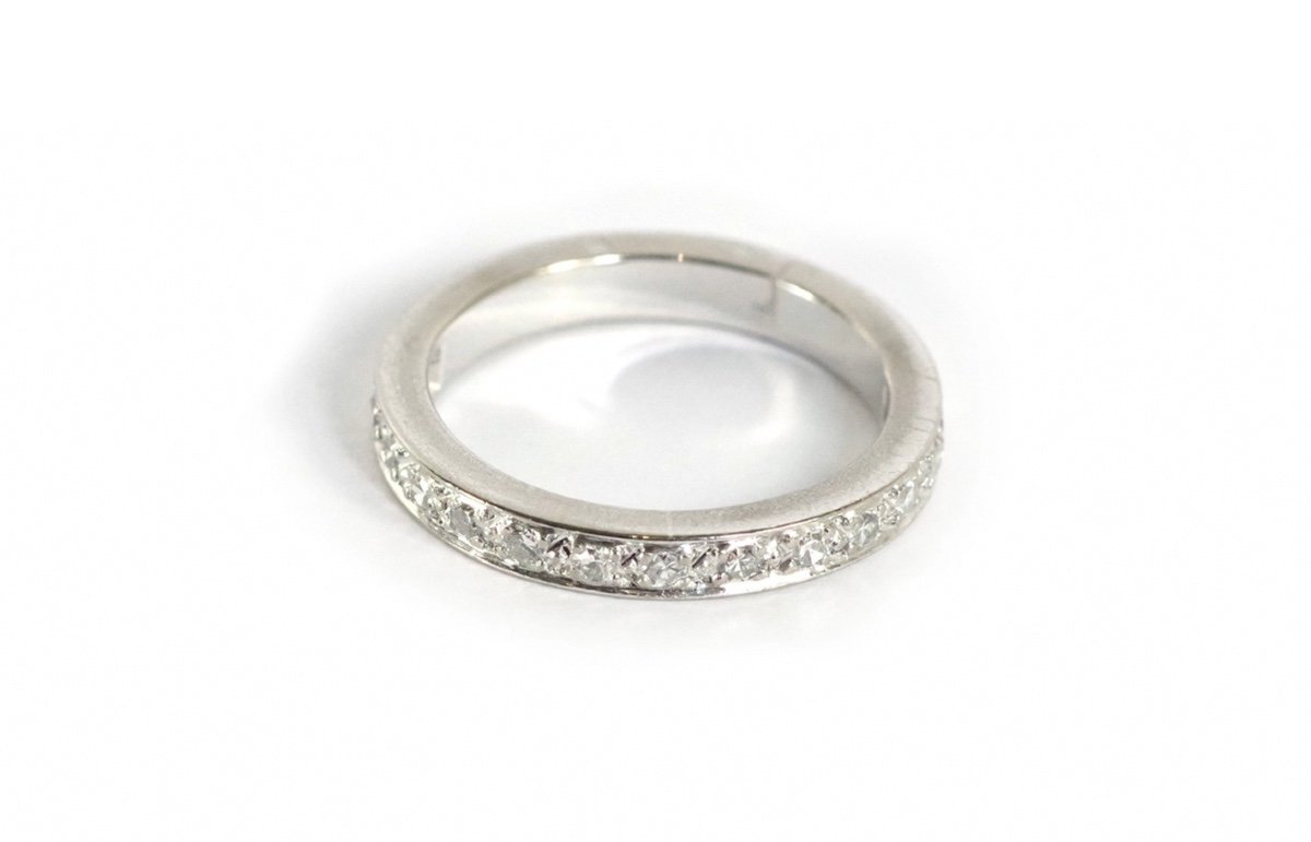 Art Deco Half Eternity Ring In 18-karat White Gold, Antique Cut Diamonds, Antique Jewelry