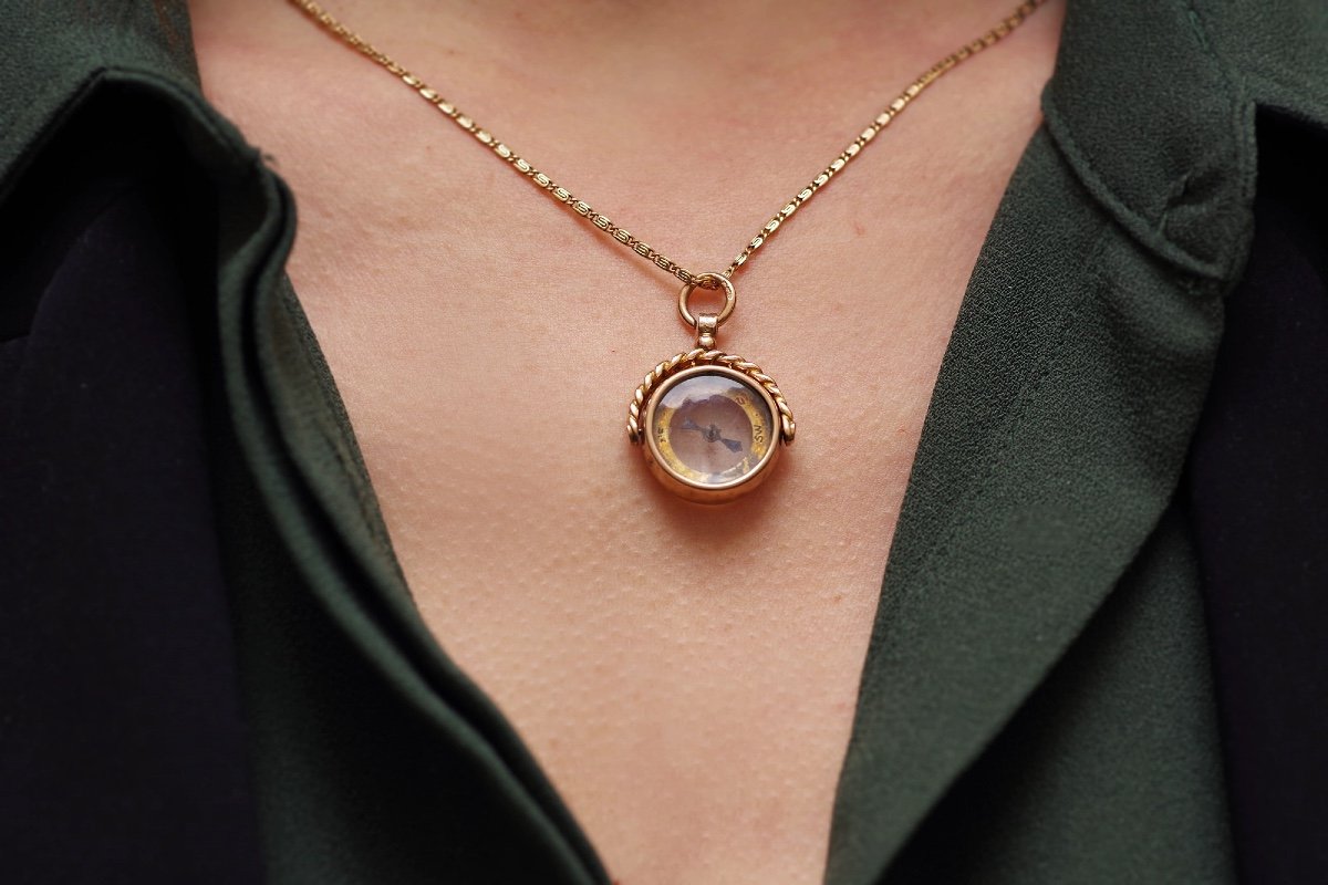 Victorian Compass Pendant In 9 Karat Gold, Antique Gold Compass, Victorian Jewelry, English-photo-3