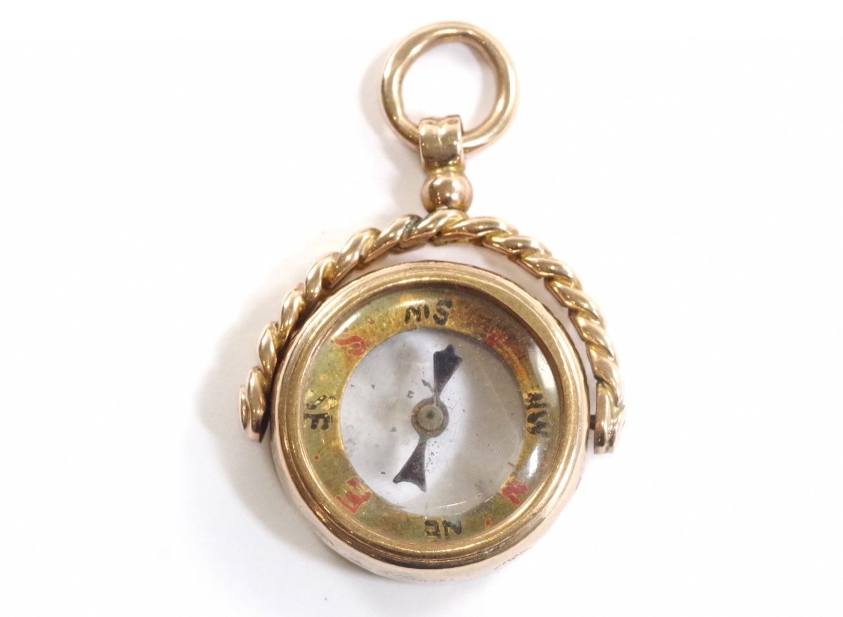 Victorian Compass Pendant In 9 Karat Gold, Antique Gold Compass, Victorian Jewelry, English