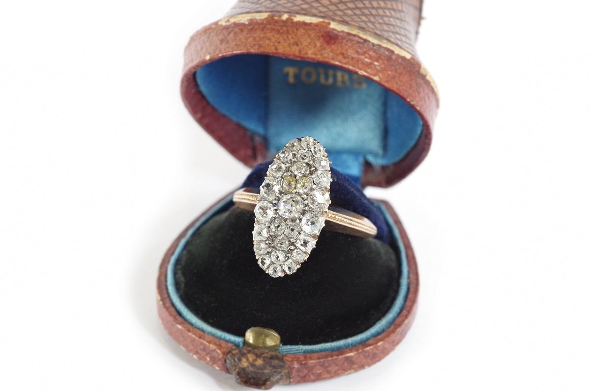 Old-cut Diamond Marquise Ring In 18 Karat Rose Gold, Victorian Jewelry, Old-cut Diamonds