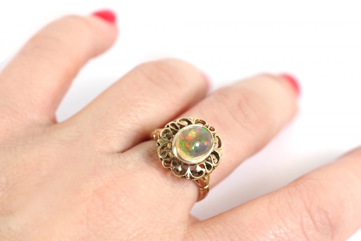 Retro Opal Ring In 14 Karat Rose Gold, Cabochon Cut Opal, Retro Jewelry, Vintage Ring-photo-3