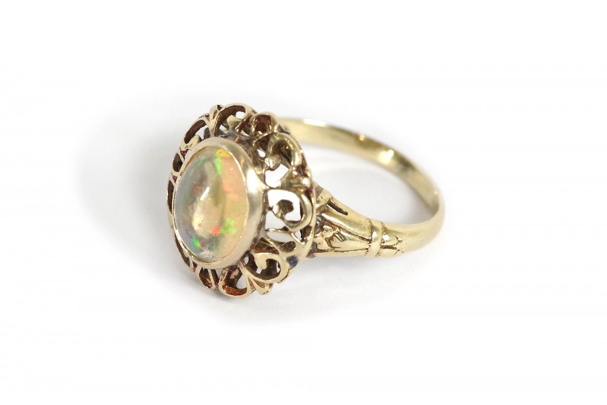 Retro Opal Ring In 14 Karat Rose Gold, Cabochon Cut Opal, Retro Jewelry, Vintage Ring-photo-4