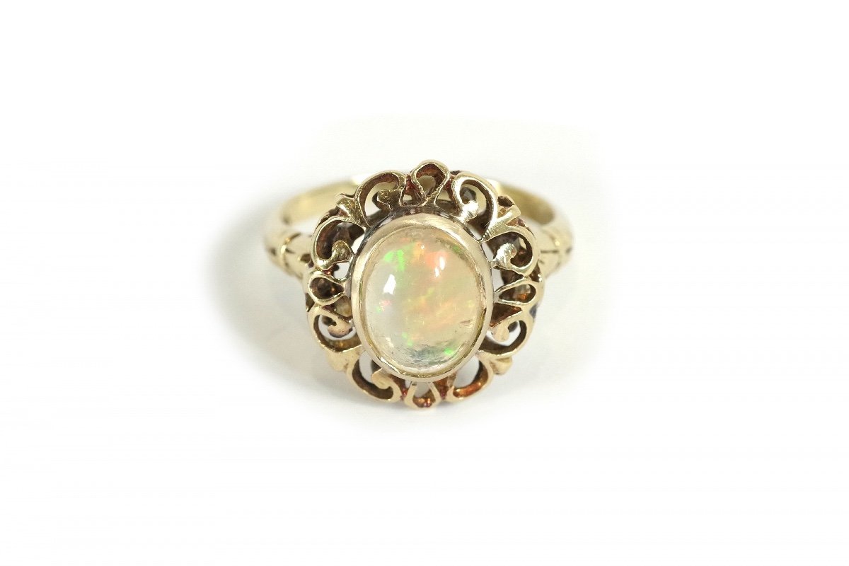 Retro Opal Ring In 14 Karat Rose Gold, Cabochon Cut Opal, Retro Jewelry, Vintage Ring-photo-2