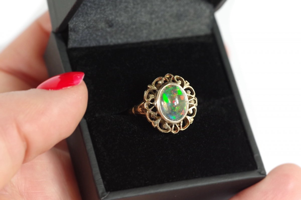 Retro Opal Ring In 14 Karat Rose Gold, Cabochon Cut Opal, Retro Jewelry, Vintage Ring-photo-3