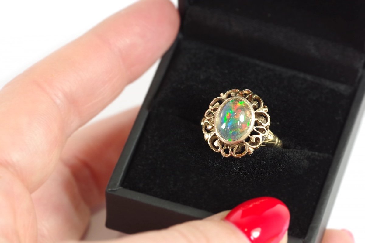 Retro Opal Ring In 14 Karat Rose Gold, Cabochon Cut Opal, Retro Jewelry, Vintage Ring-photo-5