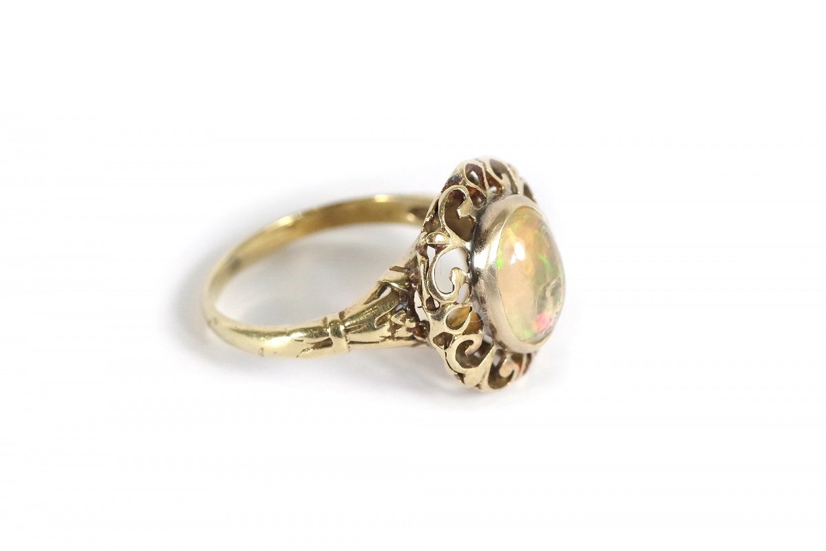 Retro Opal Ring In 14 Karat Rose Gold, Cabochon Cut Opal, Retro Jewelry, Vintage Ring-photo-6