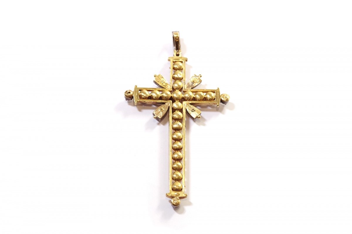 Large Amethyst Religious Cross In 18k Gold, Christian Cross Pendant, Amethysts-photo-2