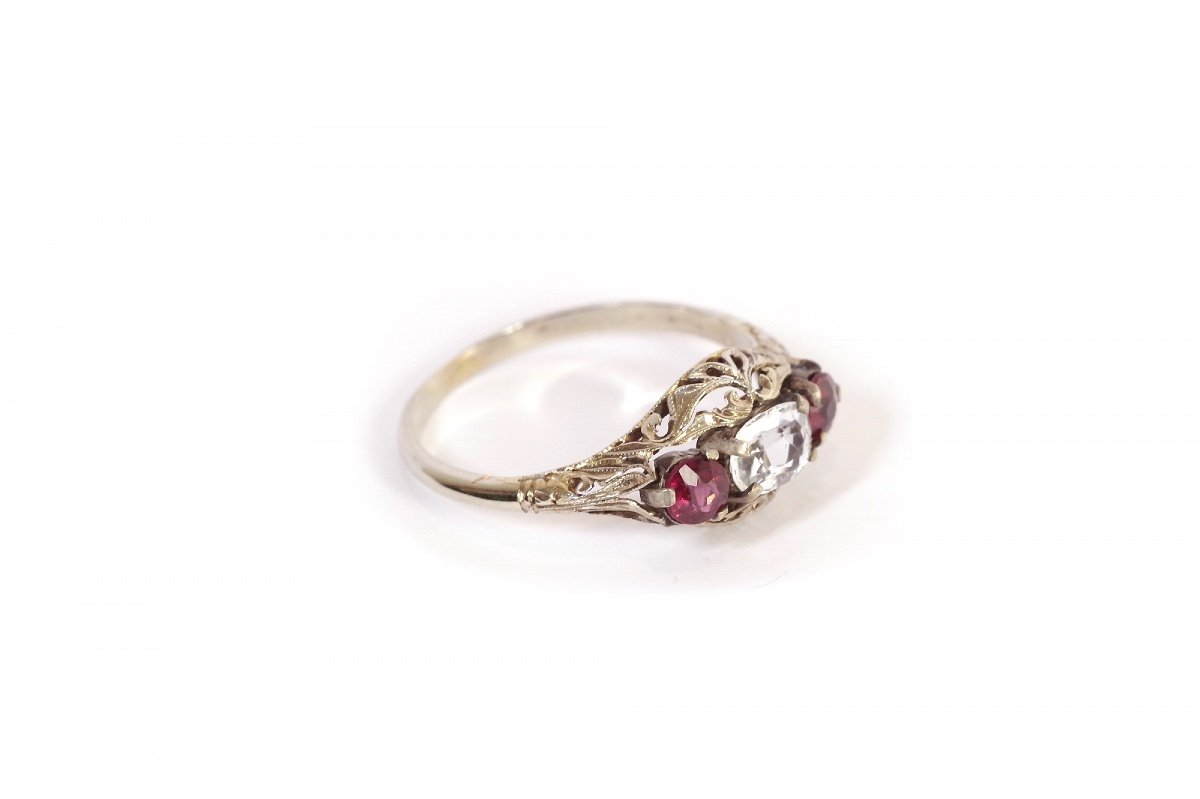 Art Deco Garnet Ring In 14 Karat (585) White Gold, Art Deco Jewelry, Antique Ring, Garnets-photo-2