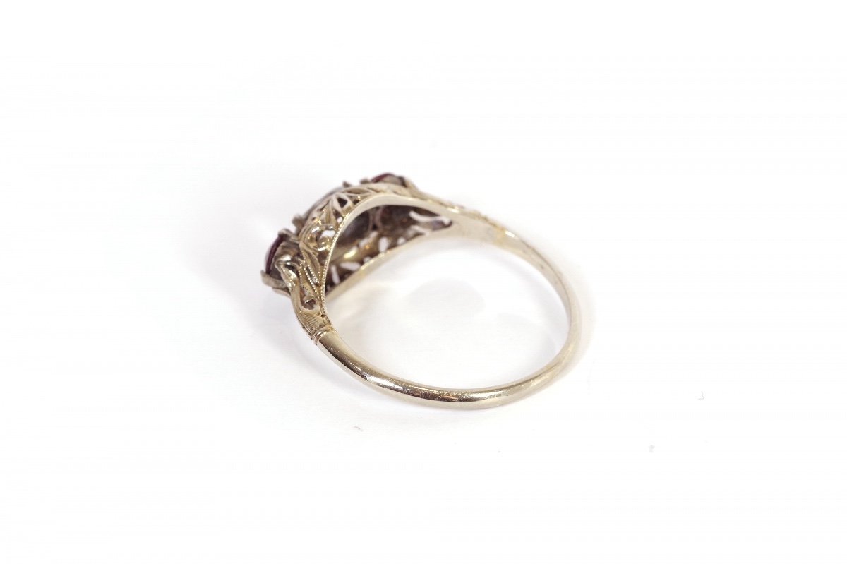 Art Deco Garnet Ring In 14 Karat (585) White Gold, Art Deco Jewelry, Antique Ring, Garnets-photo-3