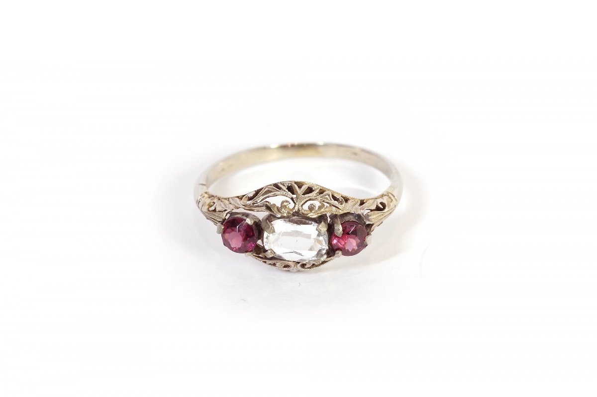 Art Deco Garnet Ring In 14 Karat (585) White Gold, Art Deco Jewelry, Antique Ring, Garnets-photo-4