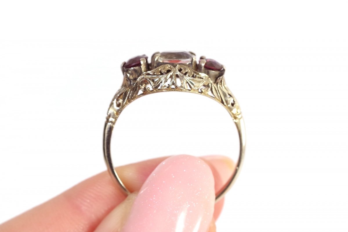 Art Deco Garnet Ring In 14 Karat (585) White Gold, Art Deco Jewelry, Antique Ring, Garnets-photo-1