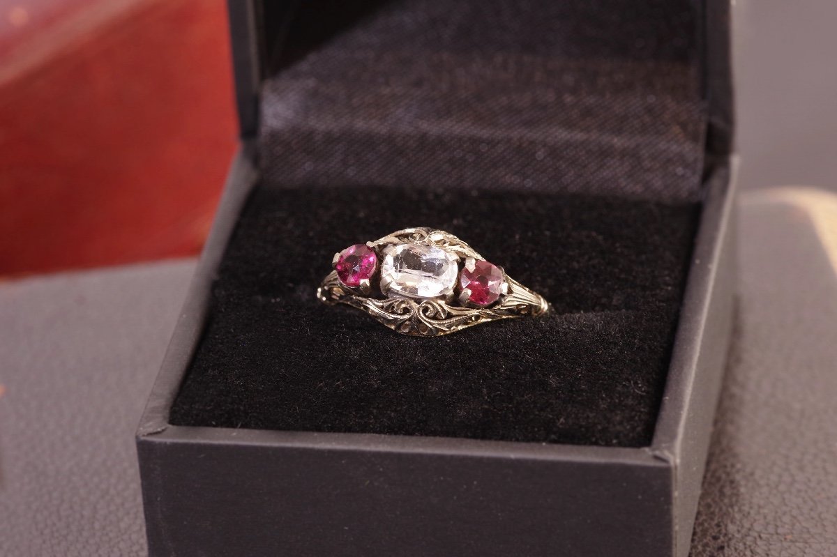 Art Deco Garnet Ring In 14 Karat (585) White Gold, Art Deco Jewelry, Antique Ring, Garnets