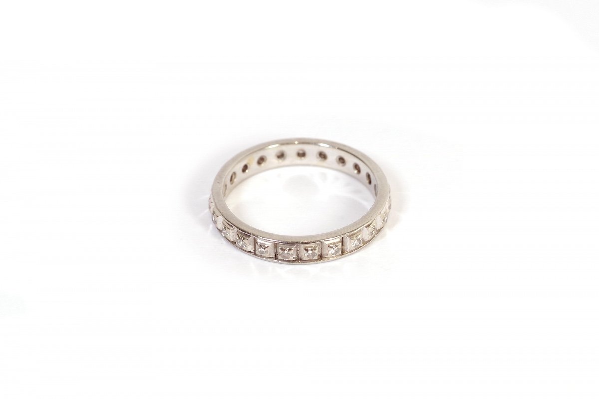 Eternity Wedding Band In 18k White Gold, Vintage Diamond Ring, Old Cut Diamond, Antique Jewelry, Pre-owned Ring-photo-4