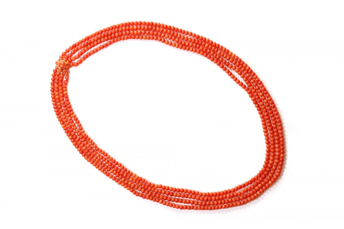 Antique Mediterranean Coral Necklace With A 18k Gold Clasp, Coral Pearls, Orange-photo-3
