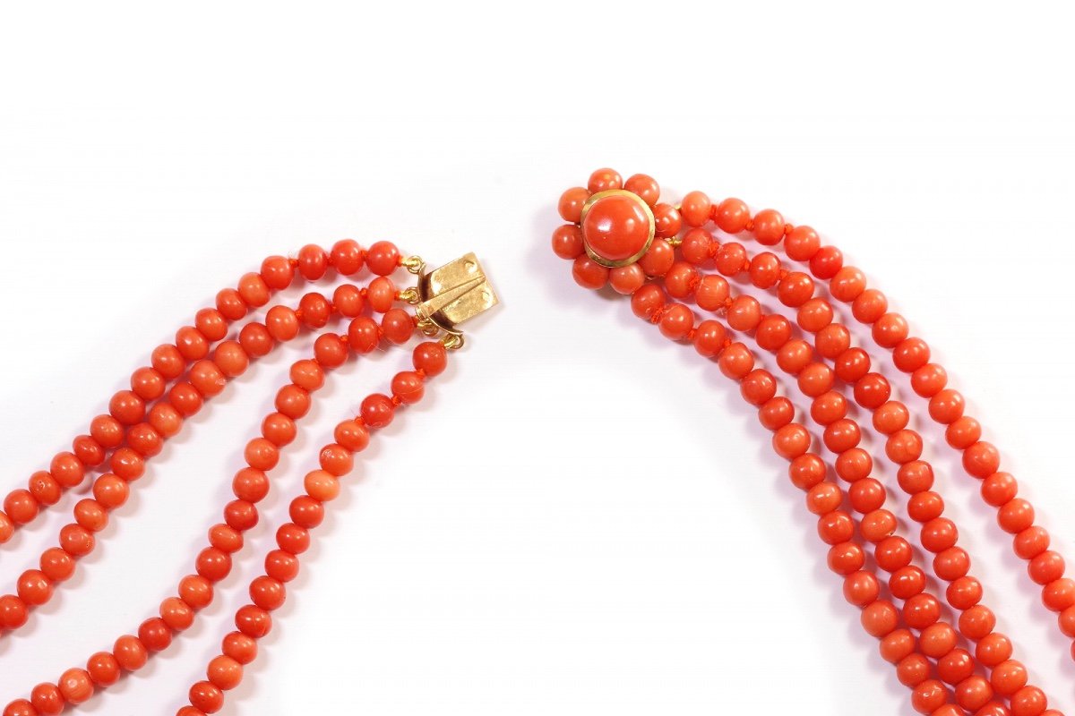 Antique Mediterranean Coral Necklace With A 18k Gold Clasp, Coral Pearls, Orange-photo-4