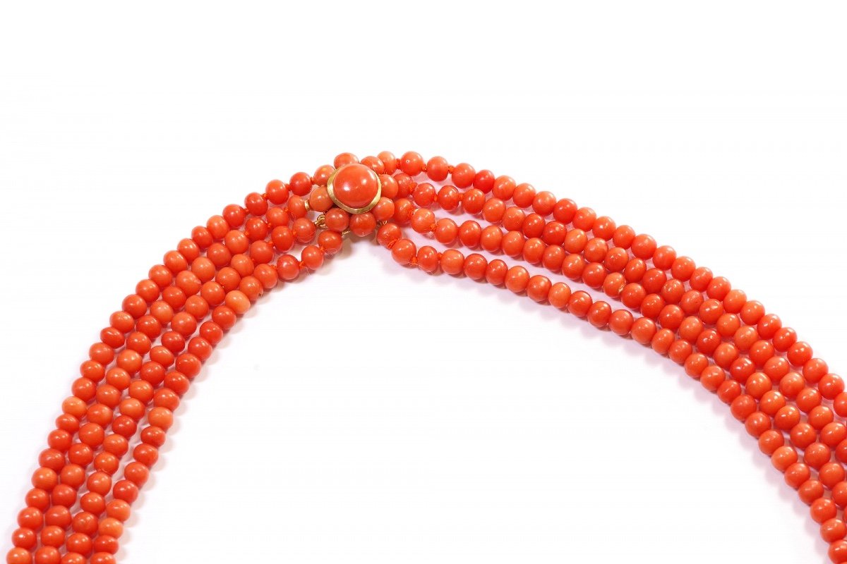 Antique Mediterranean Coral Necklace With A 18k Gold Clasp, Coral Pearls, Orange-photo-1