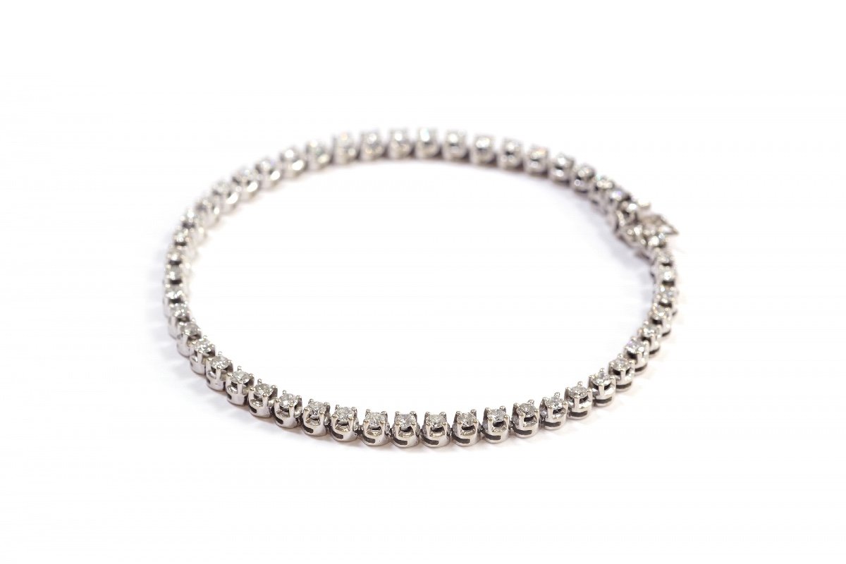 Bracelet Tennis Diamants 2.5 Cts En Or Blanc 18k, Bracelet Ligne Vintage-photo-1