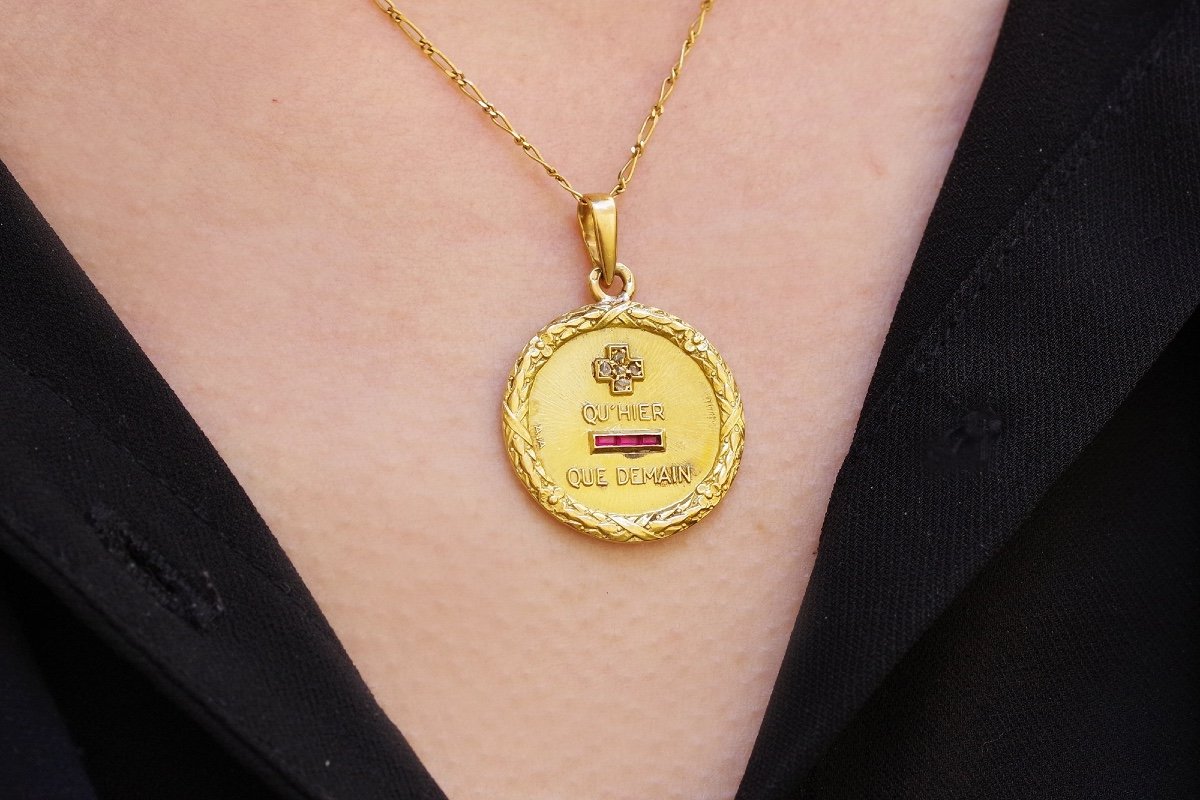 Grande médaille d’amour Augis en or 18k, laurier, médaille ancienne, médaille amour, médaille-photo-2