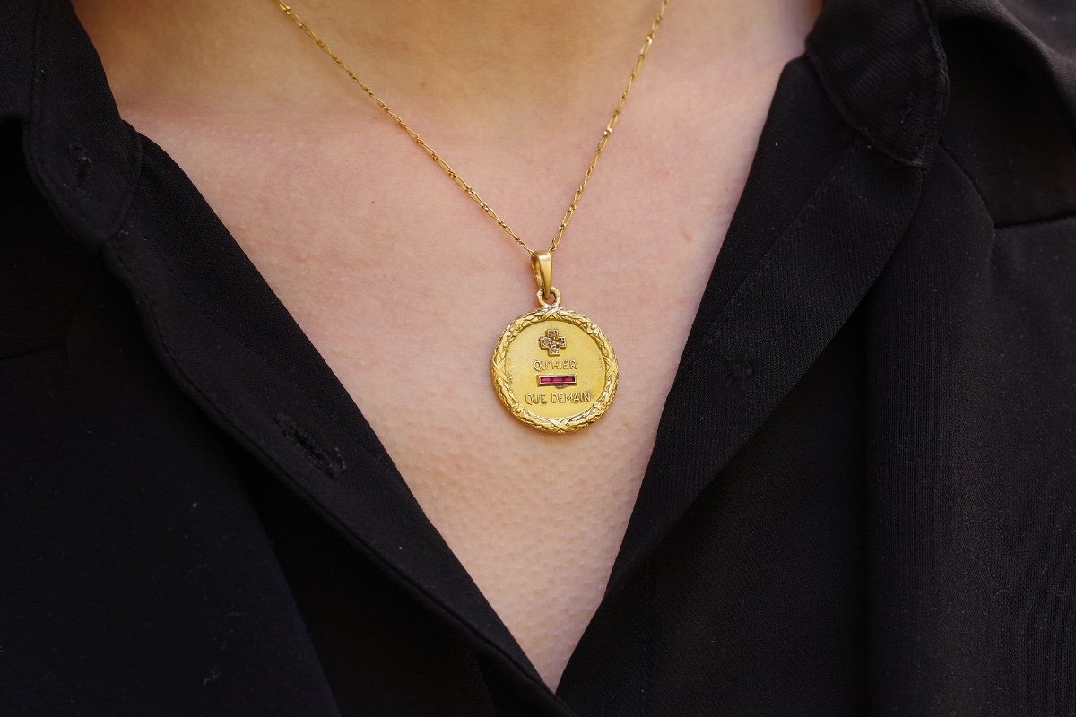 Grande médaille d’amour Augis en or 18k, laurier, médaille ancienne, médaille amour, médaille-photo-3