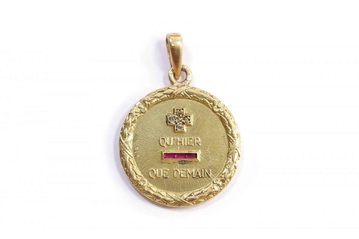 Grande médaille d’amour Augis en or 18k, laurier, médaille ancienne, médaille amour, médaille-photo-4