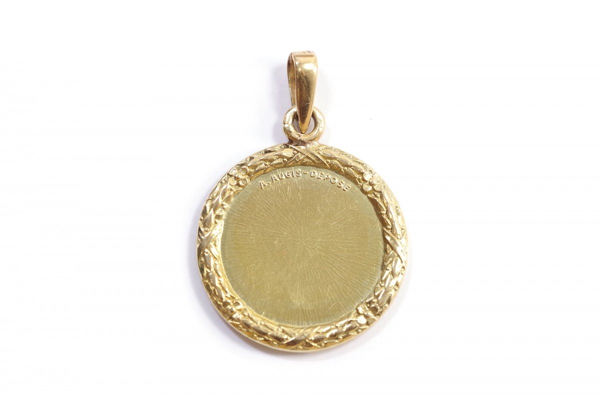 Grande médaille d’amour Augis en or 18k, laurier, médaille ancienne, médaille amour, médaille-photo-1