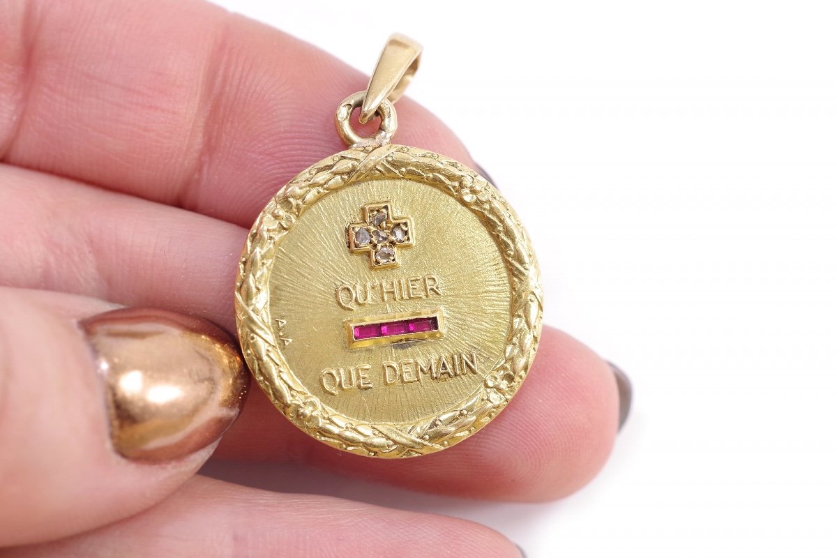 Grande médaille d’amour Augis en or 18k, laurier, médaille ancienne, médaille amour, médaille