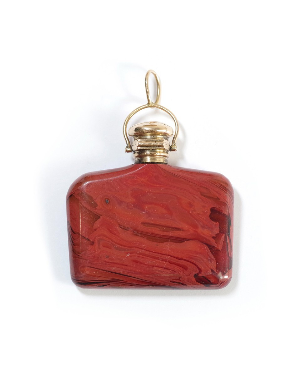 Pendentif Flacon à Parfum En Verre en Or 18k, Pendentif Ancien En Verre, Imitation Jaspe Rouge